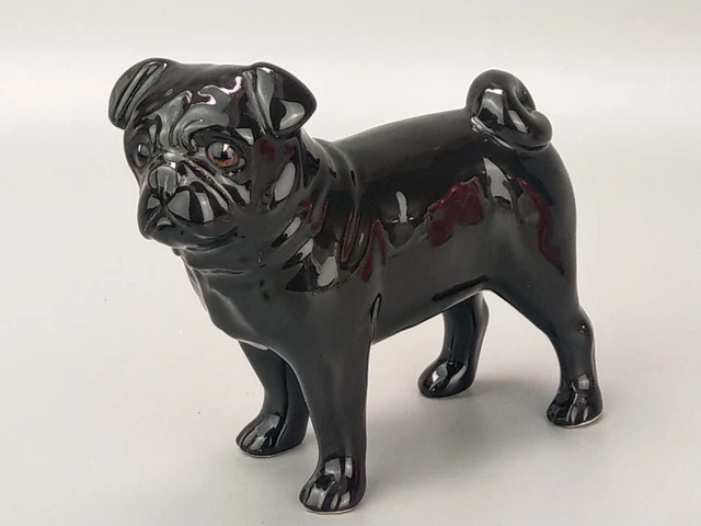Medium Vintage Pug Dog black with brown eyes Figurine This figurine comes from a