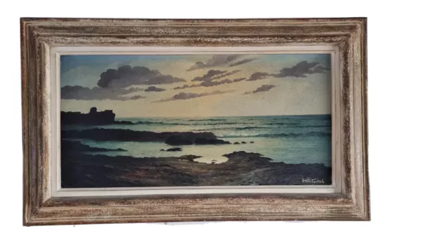 peinture tableau huile marine paysage "couché du soleil Quiberon" Bretagne signé