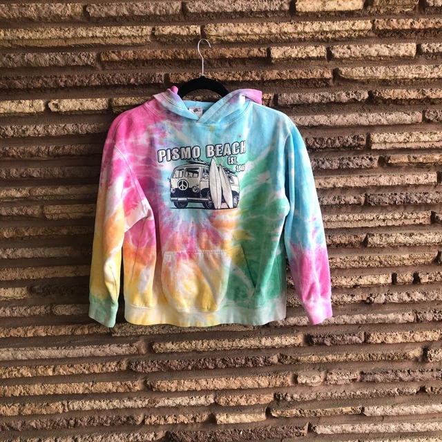 Pismo Beach Tie Dye Youth Hoodie Sweatshirt Ocean Beach Peace Sign Surfboards