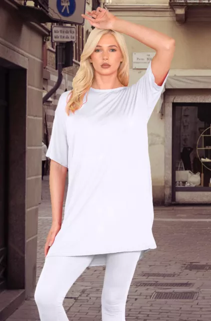 Womens Oversized PJ Dress Longline T-Shirt Ladies Plain Short Sleeve Shift Dress 2