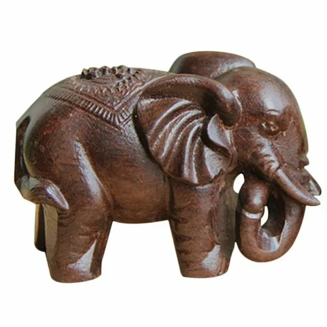 Retro Handmade Wooden Carved Elephant Lucky Statue Home Craft Ornament  Decor 2
