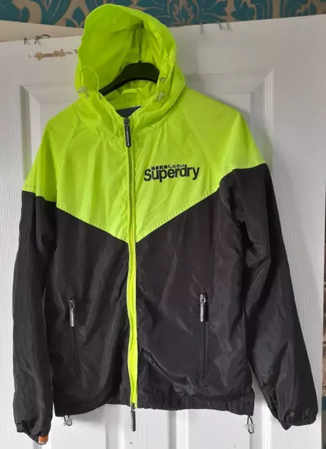 Kids SUPERDRY Green & Black Designer Zip Hooded Jacket Size Medium