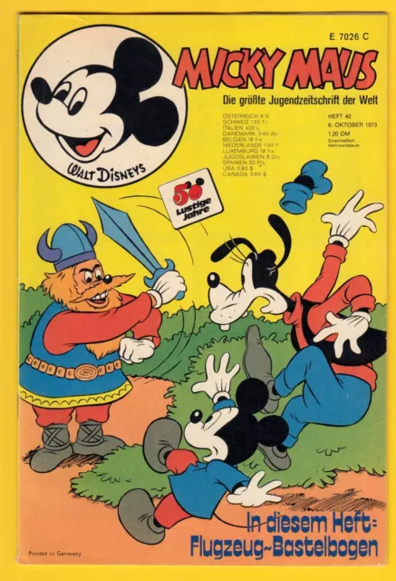 Micky Maus 1973 |  Nr. 40 | Ehapa  | Z 1-2 | mit SM, ohne Beilage