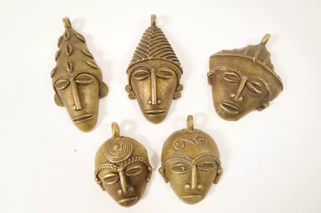 Lot 5 Messinganhänger Masken CO43 Ghana Brass Pendants Masks Ashanti Afrozip