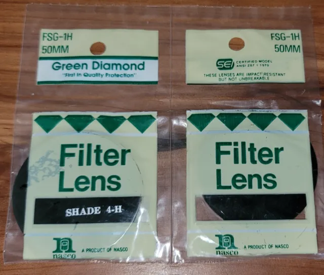 (Pair) Green Diamond Round Glass 50mm Filter Lens SHADE 4-H Welding Goggles USA
