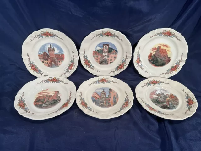 6 Anciennes Assiettes  à Fromage SARREGUEMINES OBERNAI  décor HENRI LOUX