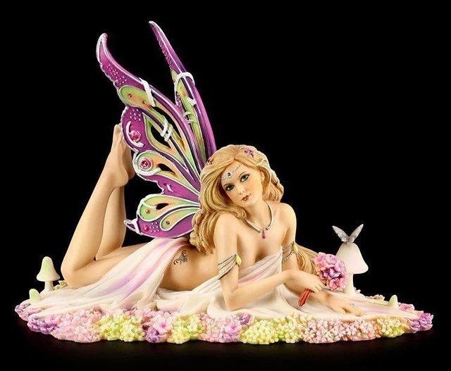 Figurine elfe gardienne des rêves sur la lune 34 cm – Hibou, nuages, étoiles, fée, décoration fantaisie