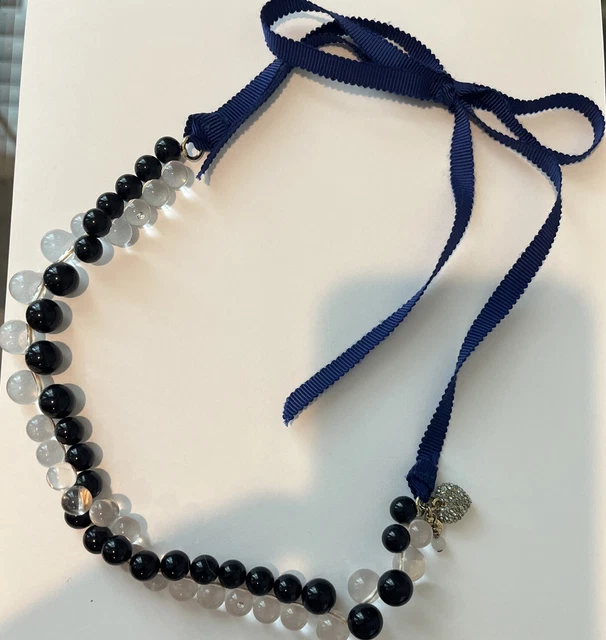 J Crew Crew Cuts Blue Ribbon Beaded Necklace