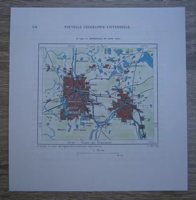 1892 Perron map MINNEAPOLIS - SAINT PAUL (TWIN CITIES), MINNESOTA, #119