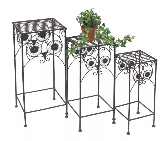 Sgabello Porta Fiori Metallo Rotondo Gufo 140193 3er Set Porta Piante Antico