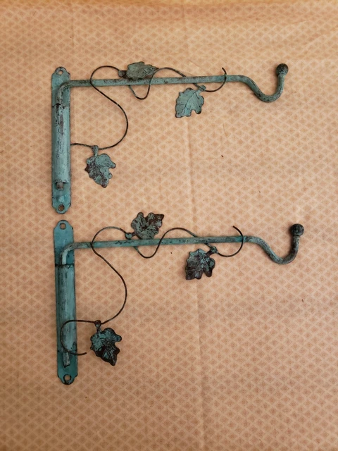 Pair of Ornate Metal Swivel Wall Hooks Hanger Oil Lamp Plant Birdcage