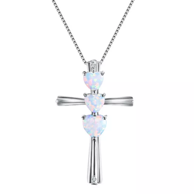 FASHION LADY SILVER Cross White Simulated Opal Pendant Necklace Wedding ...