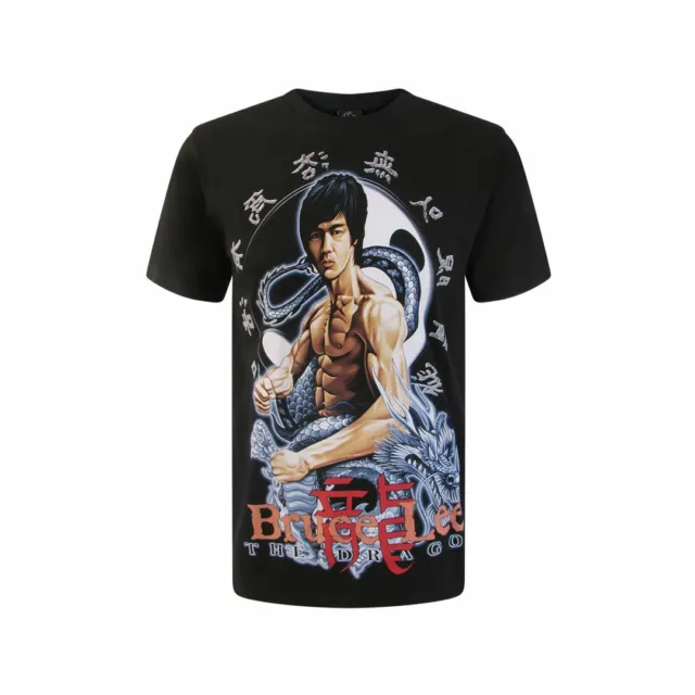 T-shirt da uomo nera adulti manica corta top Bruce Lee arti marziali karate drago