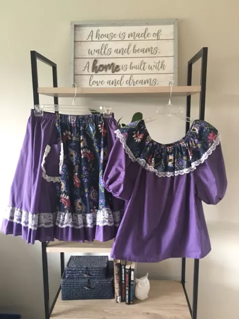 PitchFork Brand Women's Square Dance Outfit Size Medium Purple Navy
