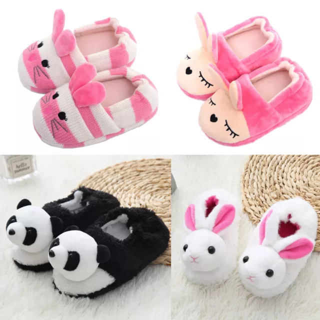 Kids Baby Winter Cartoon Plush Slippers Girls Toddler Indoor Slip-on Warm Shoes