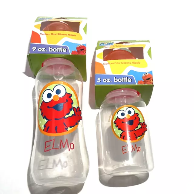 2x Lot Sesame Beginnings Elmo Baby Bottles 5 / 9 Oz Medium Flow BPA Free Green