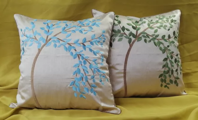 BONSAI Tree Home Decor Faux Silk Floral Leaf Design Embroidered Cushion Cover