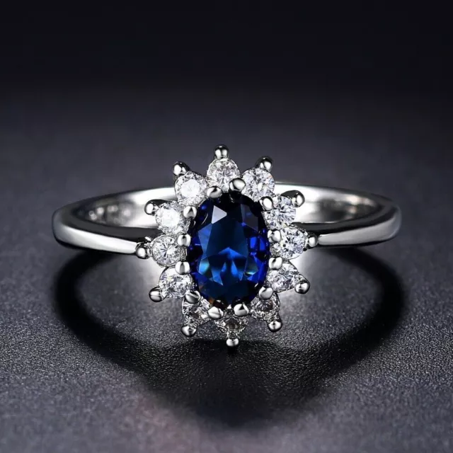 3.36 Ct Natural Sapphire & Diamond Princess Diana Wedding Ring 14K White Gold 4