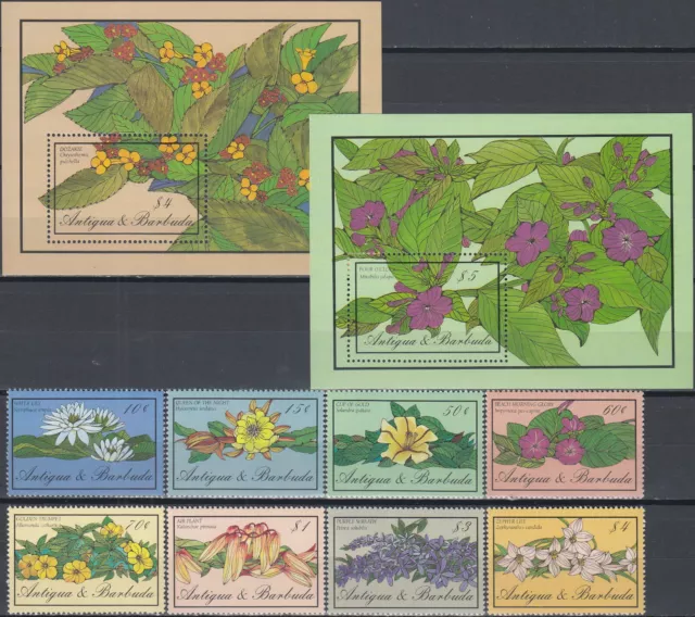Antigua Set & Both S/S Local Flowers 1986 MNH-25,50 Euro