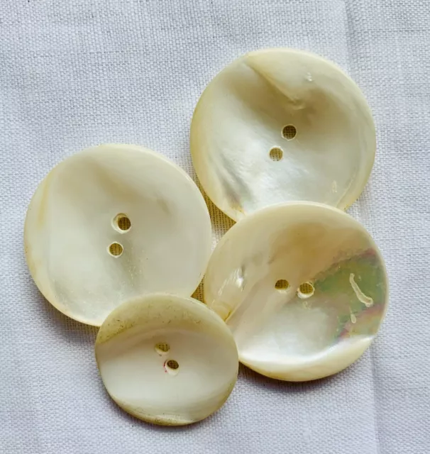 FOUR Beautiful Hand Carved Antique Vintage Shell MOP Pearl Sewing Buttons S133