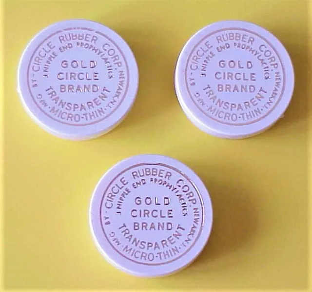 A Vintage, Gold Circle Brand Condoms / Rubbers, Nipple End,  3) 1/4 Doz. Packs