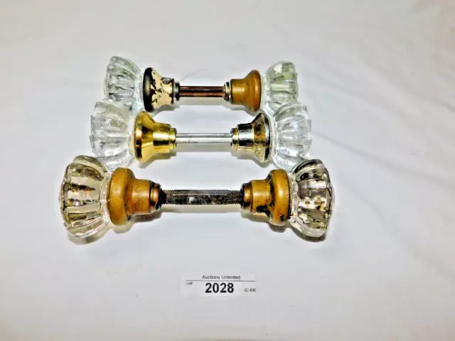 006/2028 Vintage 12 Point Clear Glass Door Knobs - Lot of 3 sets