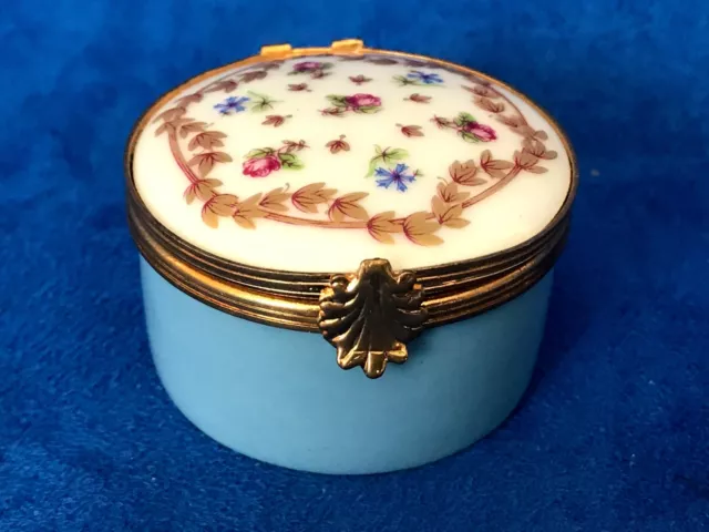 Haviland France Vieux Sevres Limoges Trinket Box Turquoise & Floral