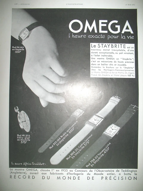 Publicite De Presse Omega Montre L'heure Exacte Pour La Vie French Ad 1934