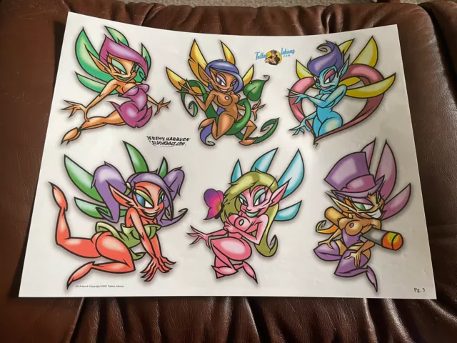 (Lote 33) Hoja de papel de arte flash tatuaje vintage Jeremy Harburn 2002