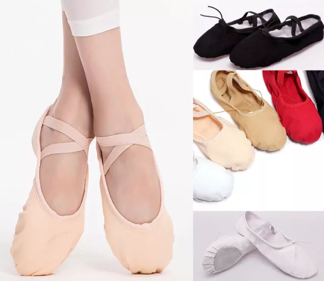 Au Stock Child To Adult Ballet Jazz Dance Canvas Shoes Leather Split Sole Da027