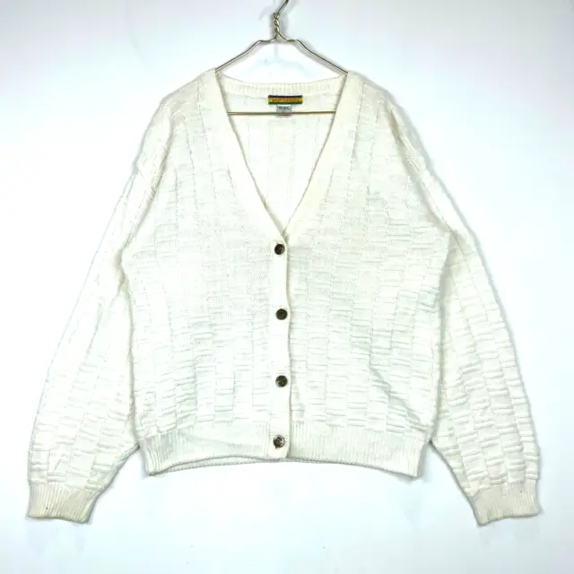 Vintage V-Neck Button Up Knit Grandpa Sweater Cardigan Size Large White