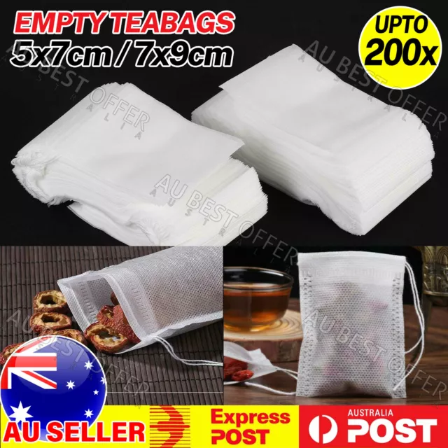 50/100/200X Empty Teabags String Heat Seal Filter Paper Herb Loose Tea Bags AUS