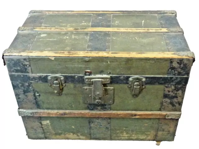 Antique Victorian Doll Chest Wooden Steamer Trunk 16" X 9 3/4"