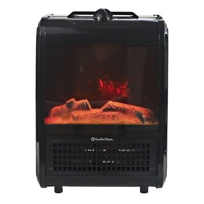 Comfort Zone 1200W Ceramic Eletric Fireplace Heater, Black *Dm