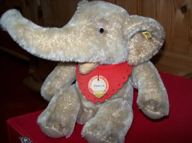 STEIFF Elefant Jumbo sitzend 22 cm 4322,00 60er + KNOPF + FAHNE + SCHILD + Glock