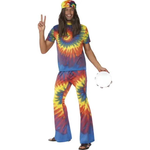 Uomo Costume Hippie 60er Anni Hippie Costume Flower Power Carnevale M 48