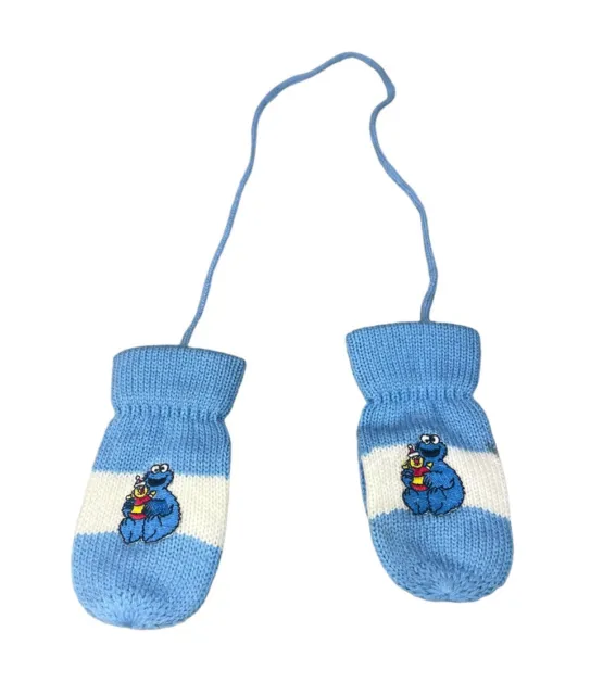 Vintage 80’s Sesame Street Cookie Monsters Knit Mittens Size Newborn-14 Months
