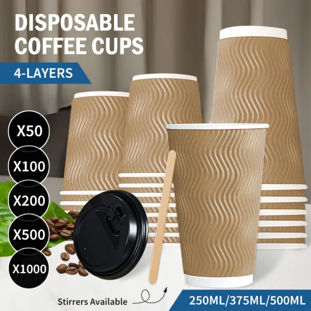 Vivva Bulk Disposable Coffee Cups with Lids Healthy Paper Takeaway 8OZ/12OZ/16OZ