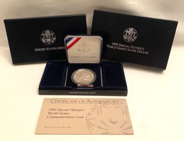 1995 Special Olympics World Games Proof Silver Dollar W Box & Coa