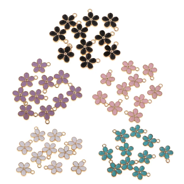 10X Emaille Blumenperlen Charms Fit DIY Armband / Halskette Schmuck Zubehör