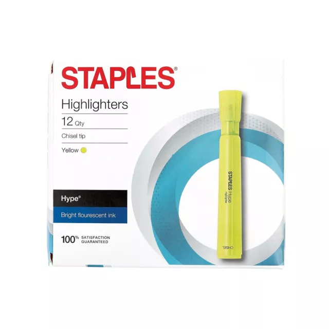 Staples Hype Tank Highlighters Chisel Yellow 12/PK (29203)
