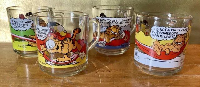 1978 Garfield McDonalds Mug Glass Complete Original Set of 4 Mugs Glasses