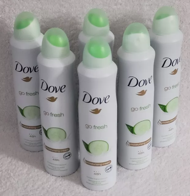 6 X 250ml Dove Go-Fresh Anti-Perspirant Deodorant Cucumber & Green Tea Scent