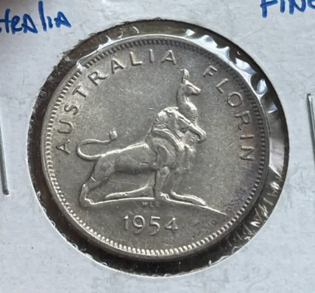 1954 Australia 1 One Florin - Royal Visit - Silver