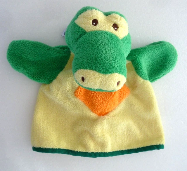 C. DOUDOU PELUCHE MARIONNETTE NOUNOURS CROCODILE vert jaune orange losange TTBE