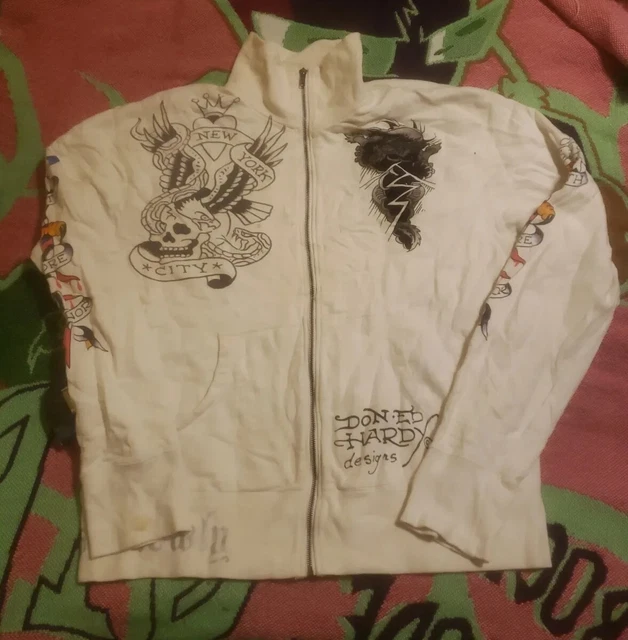 Vtg y2k Ed Hardy Christian Audigier Full Zip Sweatshirt 2XL Love Kills Slowly