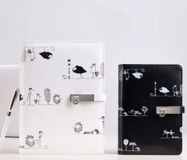 Cute A5 A6 Black White Cartoon Leather PU Ring Binder Journal Planner Stationery