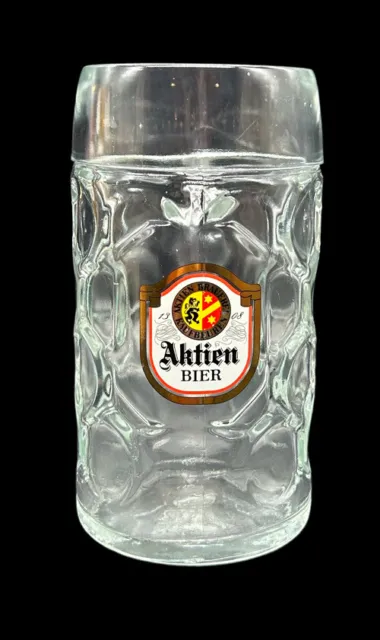 Aktien Bier 1L Beer Dimple Glass Stein Mug German Aktienbrauerei Kaufbeurei Rare