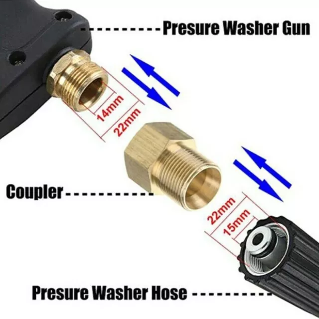 M22 15mm Male Thread to M22 14mm Female Brass Metric Adapter for Pressure Washer