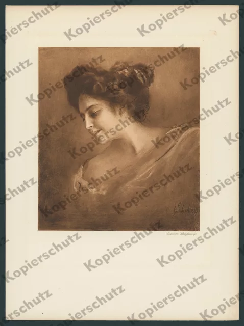 orig. Hanfstaengl Gravüre Franz von Lenbach Porträt Dame Schönheit München 1898